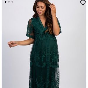 PinkBlush Lace Mesh Overlay Maternity Maxi Green